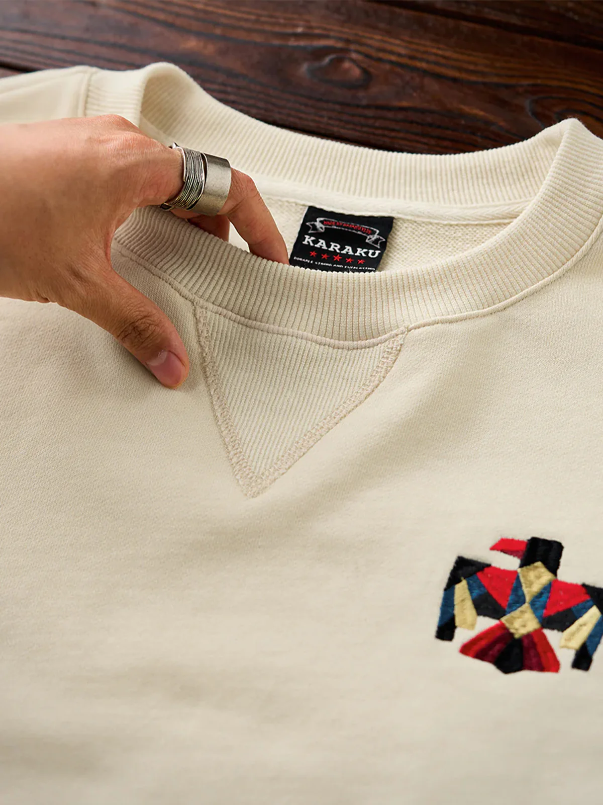 V-Gusset Sweatshirt with Navajo & Thunderbird Embroidery - Image 11