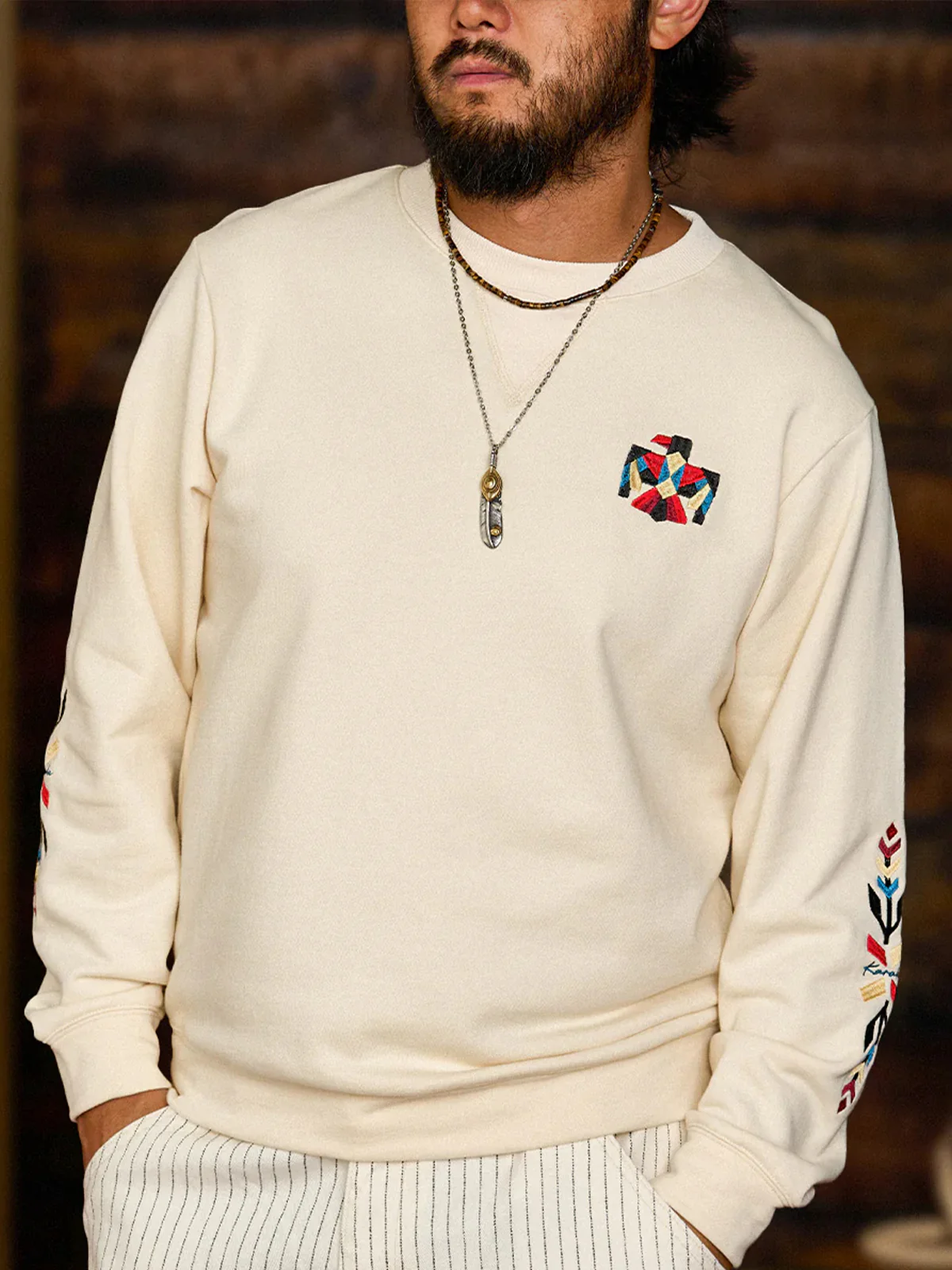 V-Gusset Sweatshirt with Navajo & Thunderbird Embroidery - Image 4