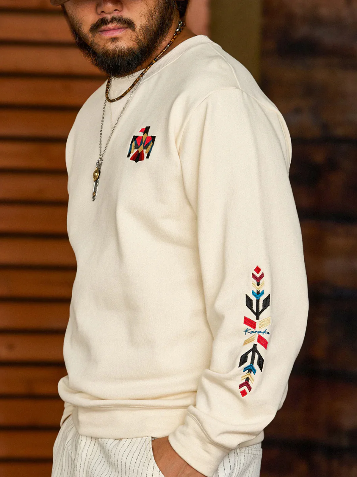 V-Gusset Sweatshirt with Navajo & Thunderbird Embroidery - Image 6