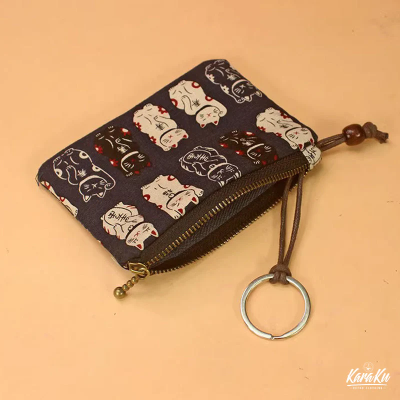 Lucky Cat Series Cotton Zippered Coin Purse - Image 11