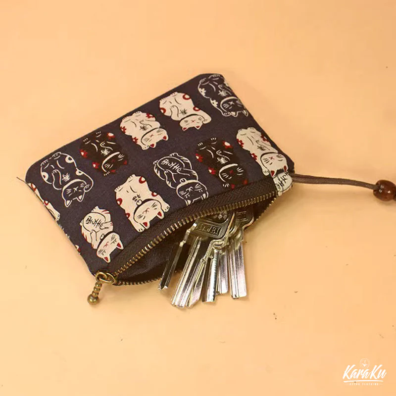 Lucky Cat Series Cotton Zippered Coin Purse - Image 3