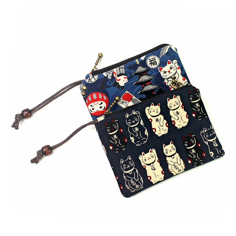 Lucky Cat Series Cotton Zippered Coin Purse - Image 4