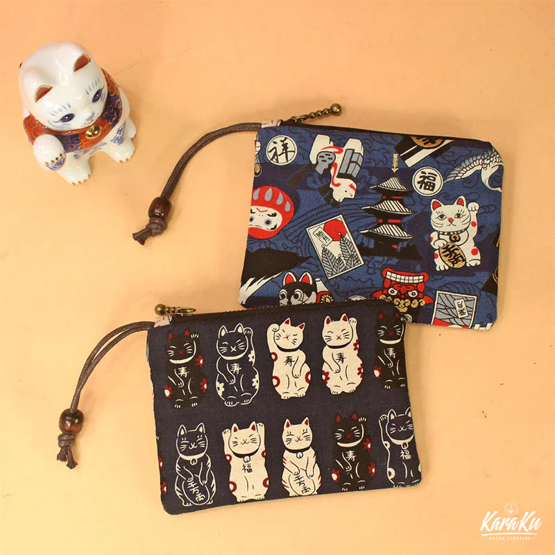 Lucky Cat Series Cotton Zippered Coin Purse - Image 8