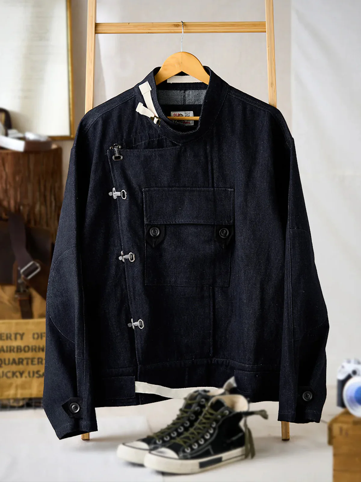 13oz Denim Retro Swedish Soldier Biker Jacket - Image 3