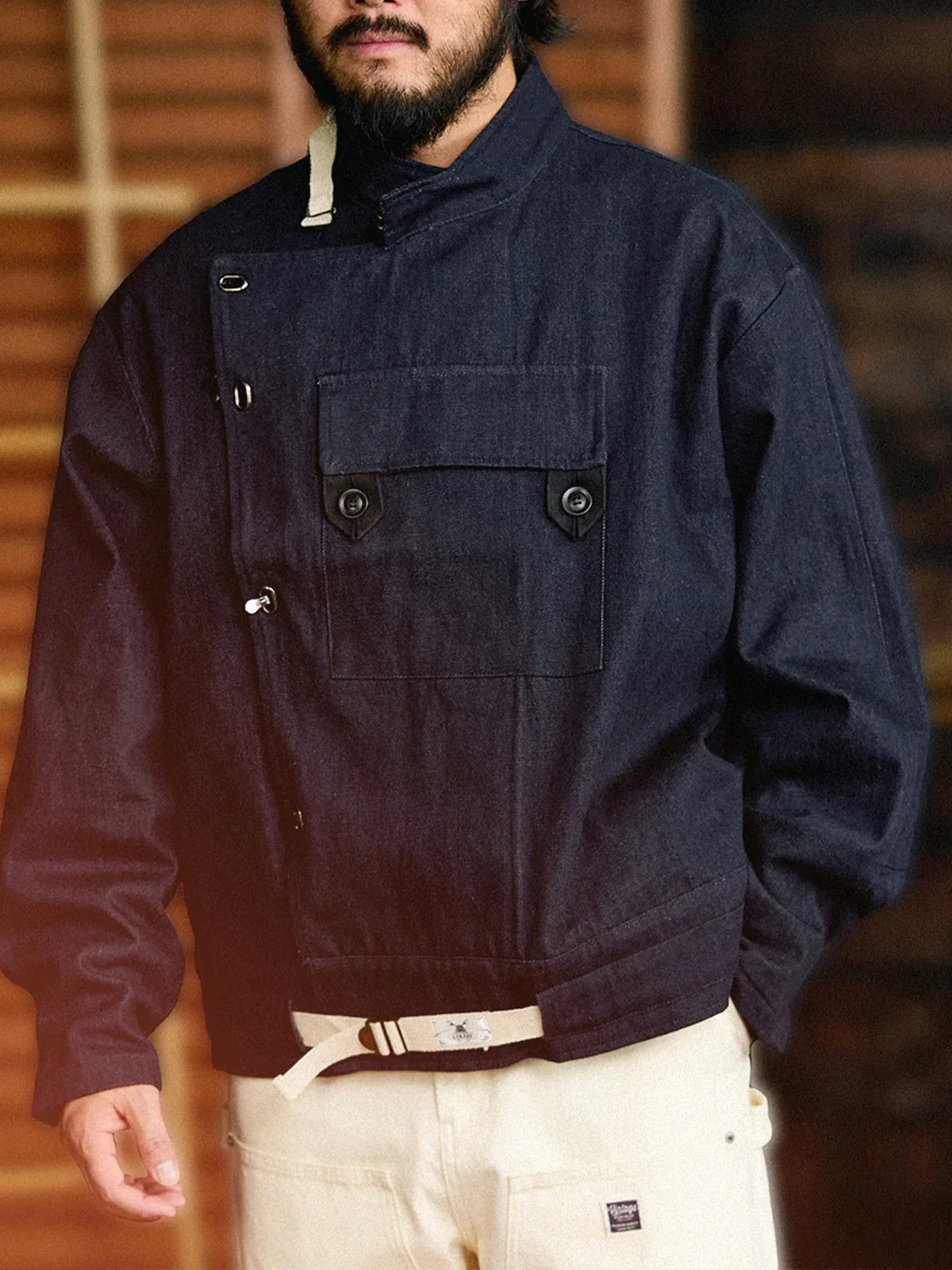 13oz Denim Retro Swedish Soldier Biker Jacket - Image 4