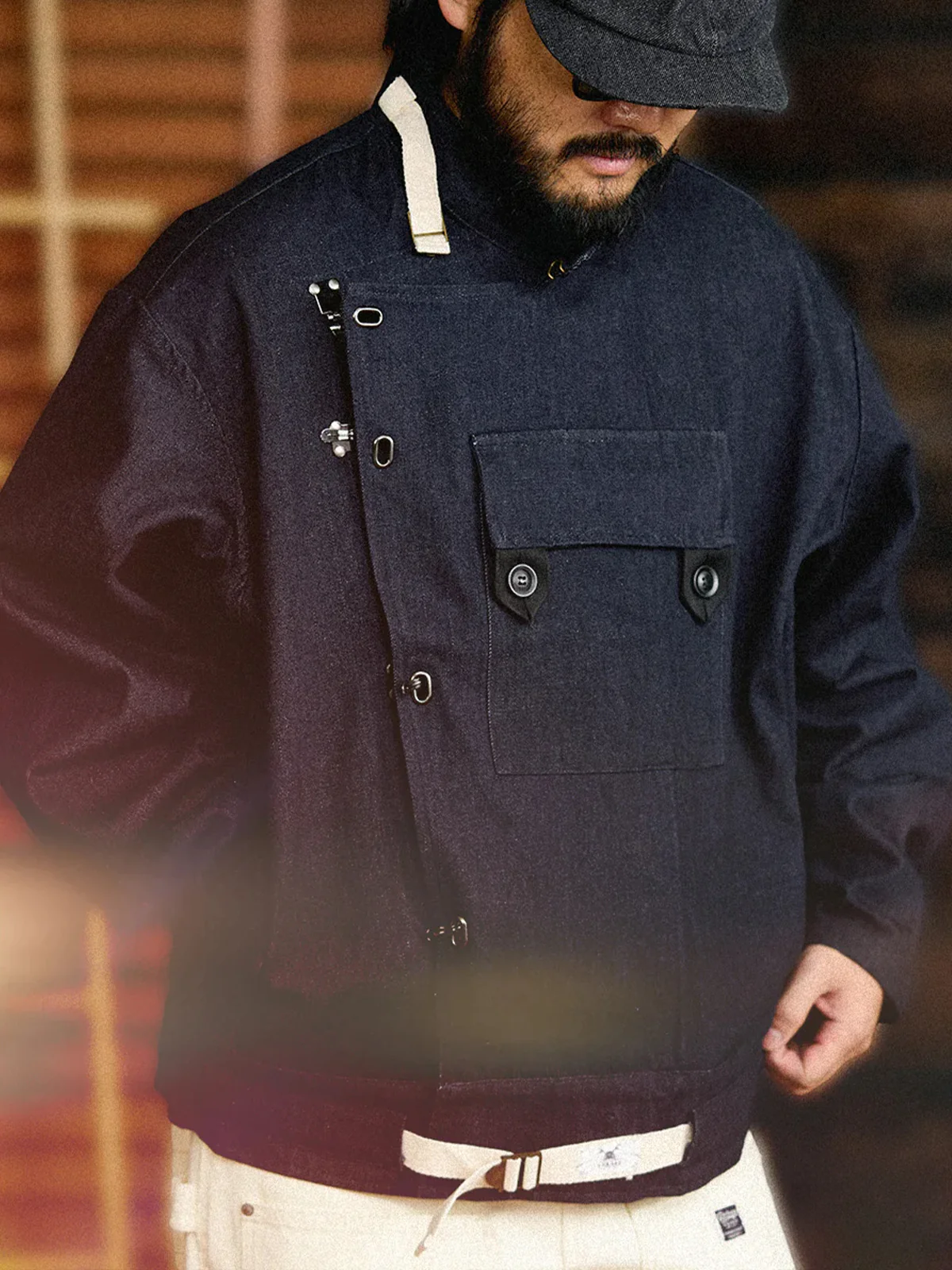 13oz Denim Retro Swedish Soldier Biker Jacket - Image 5