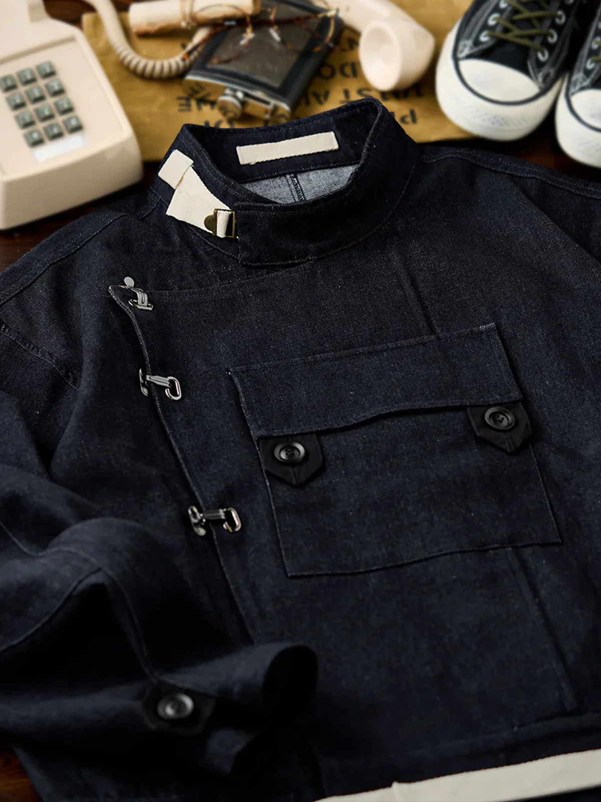 13oz Denim Retro Swedish Soldier Biker Jacket - Image 7