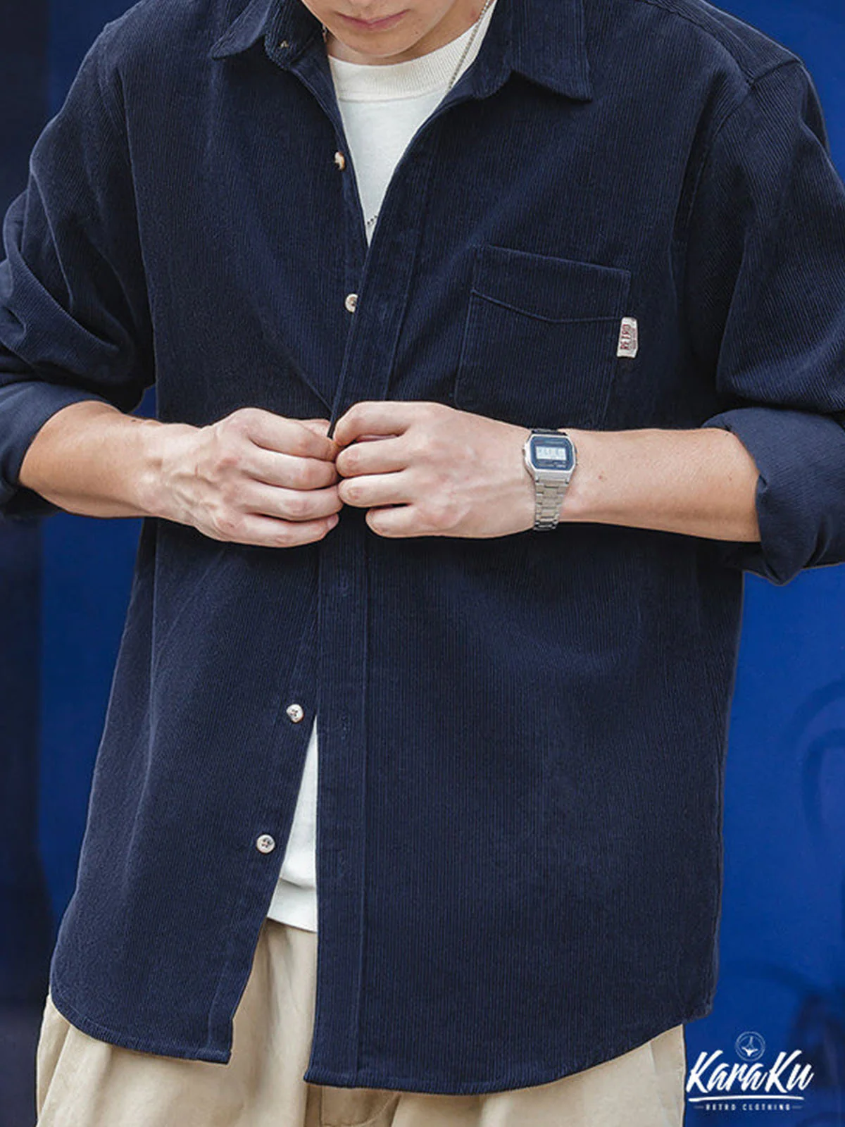 Solid Color Corduroy Work Shirt - Image 6