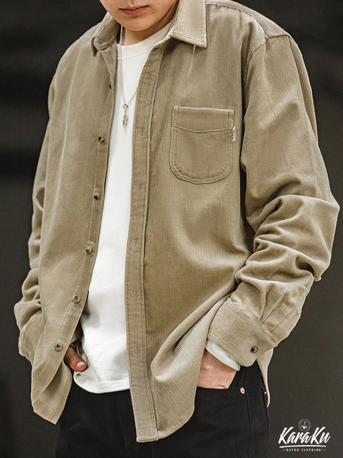 Solid Color Corduroy Work Shirt - Image 7