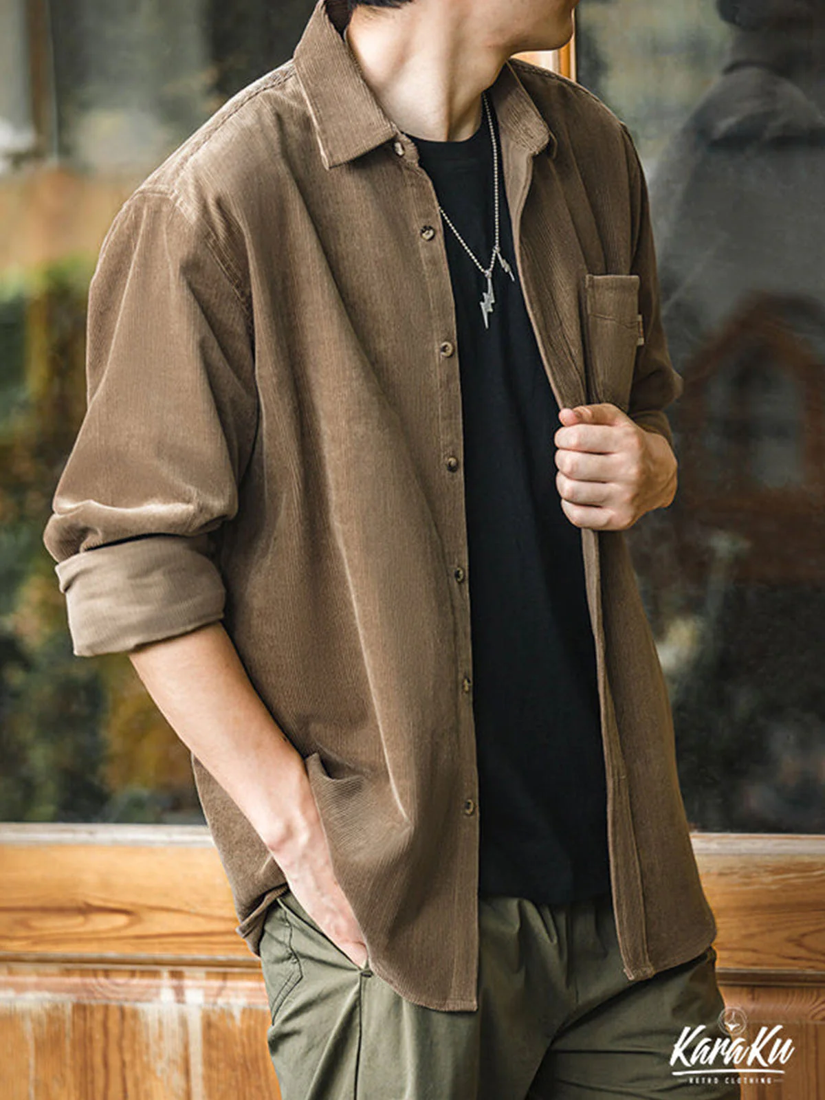 Solid Color Corduroy Work Shirt - Image 8