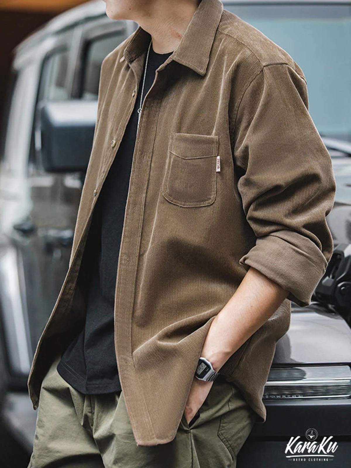 Solid Color Corduroy Work Shirt - Image 9