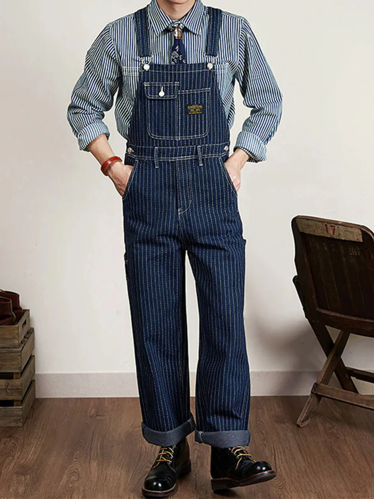 Wabash Stripe Denim Overalls - Image 3