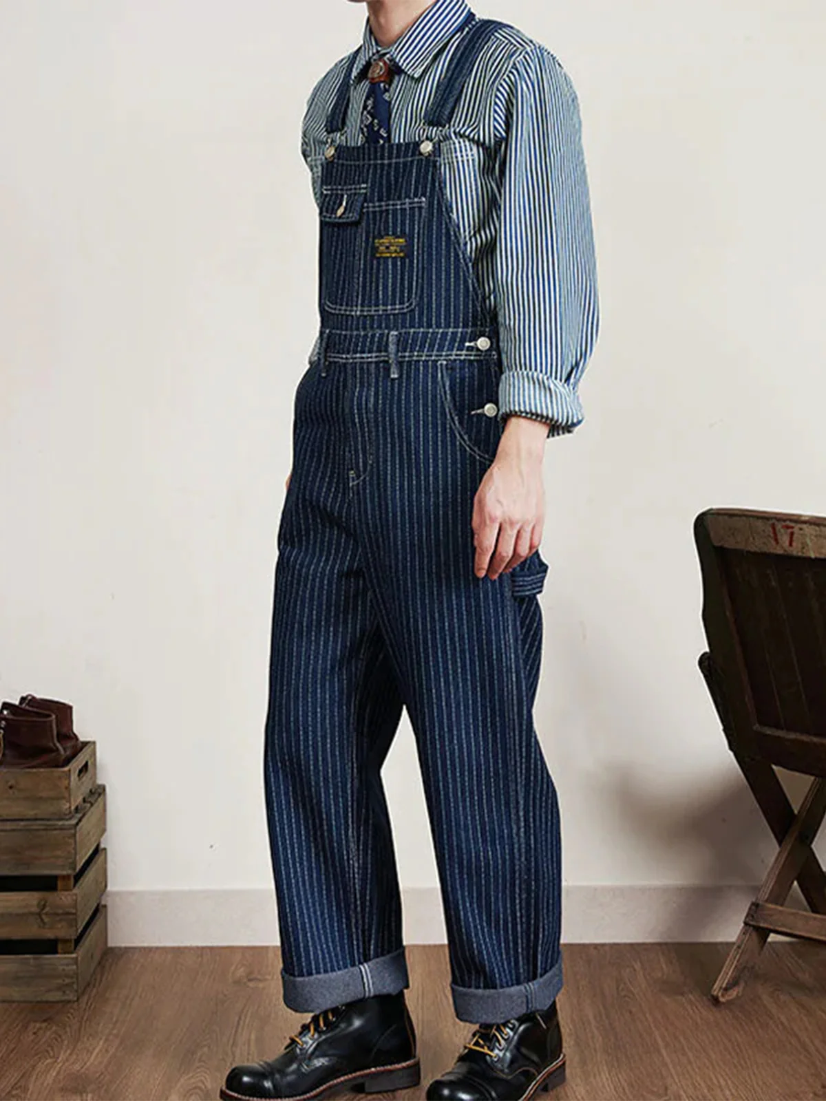 Wabash Stripe Denim Overalls - Image 4