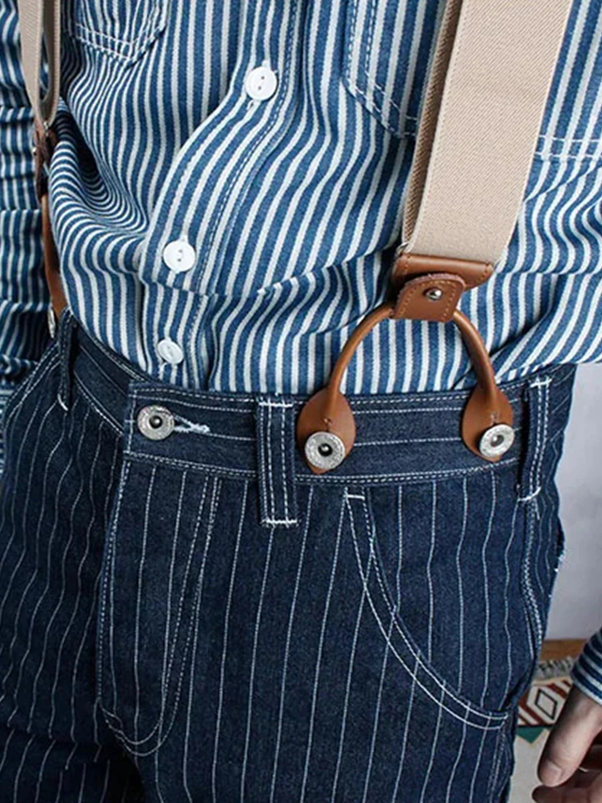 Classic Striped Wabash Suspenders Work Pants - Image 9